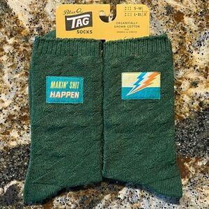 NWT Blue Q Tag Novelty Socks Soft Breathable Cotton Blend Green Unisex L / XL